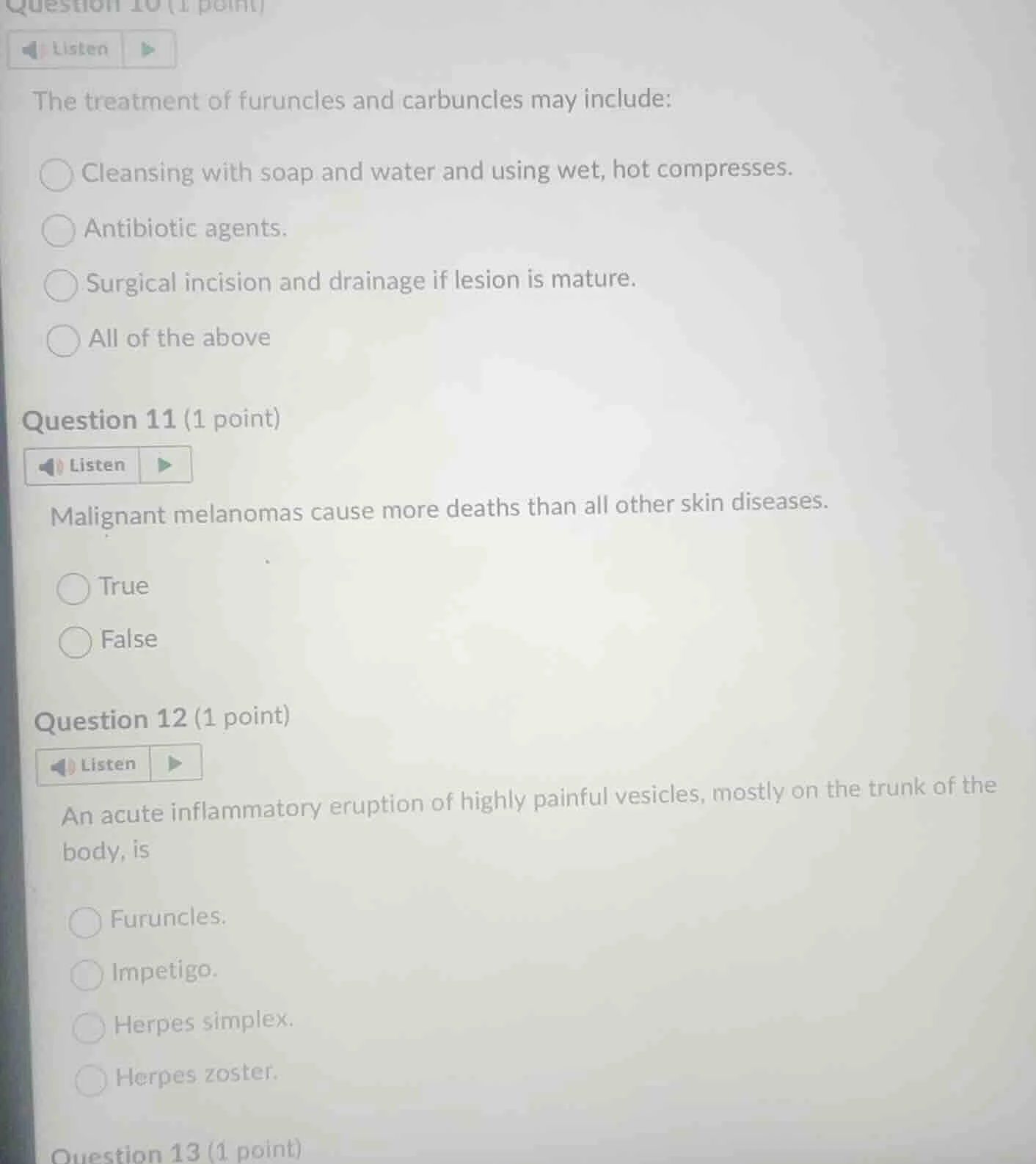 question 10 (1 point) listen the treatment of furuncles and carbuncles …