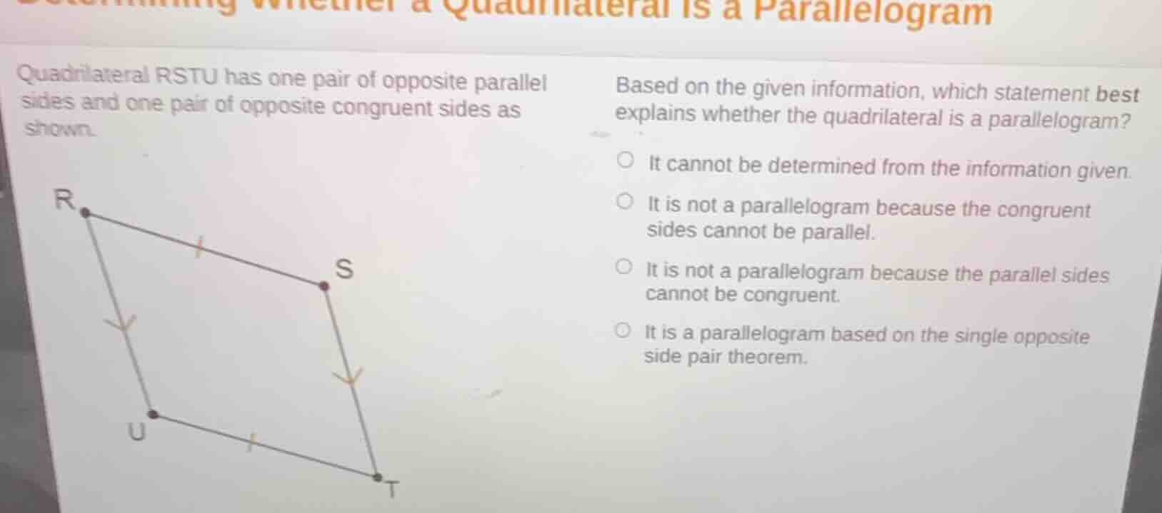 determining whether a quadrilateral is a parallelogram quadrilateral rs…