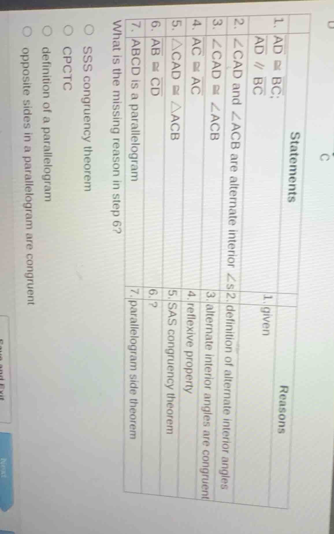 what is the missing reason in step 6? statements\treasons 1. \\(\\overl…