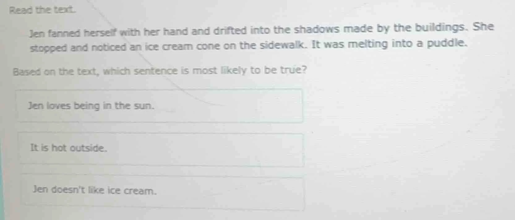 read the text. jen fanned herself with her hand and drifted into the sh…