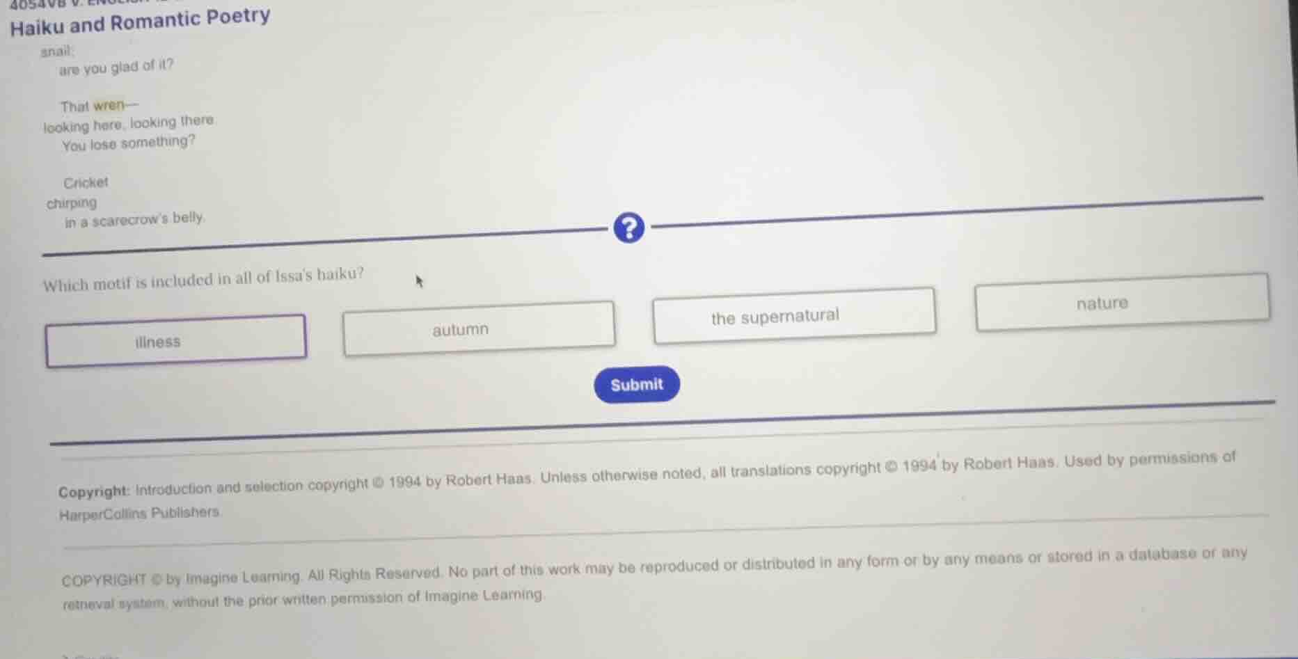 haiku and romantic poetry snail: are you glad of it? that wren— looking…