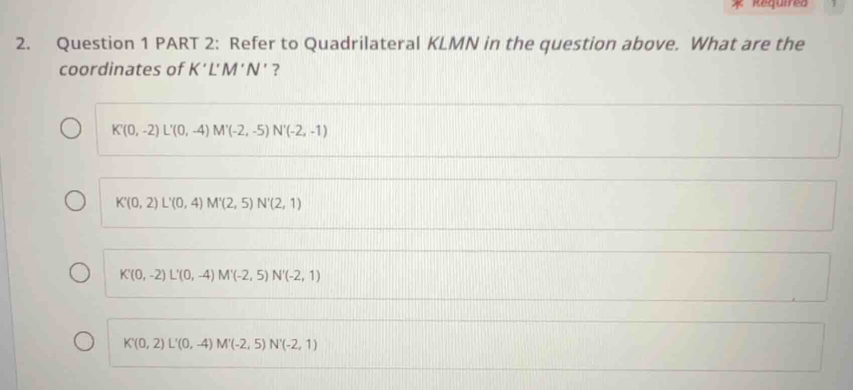 2. question 1 part 2: refer to quadrilateral klmn in the question above…