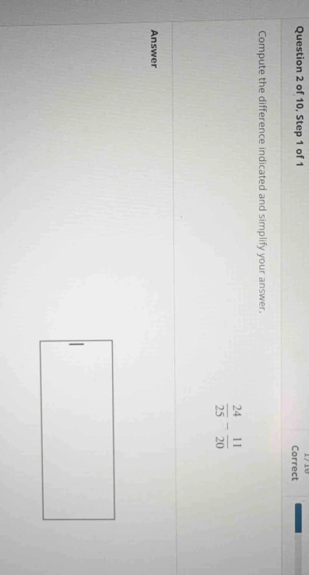 question 2 of 10, step 1 of 1 compute the difference indicated and simp…