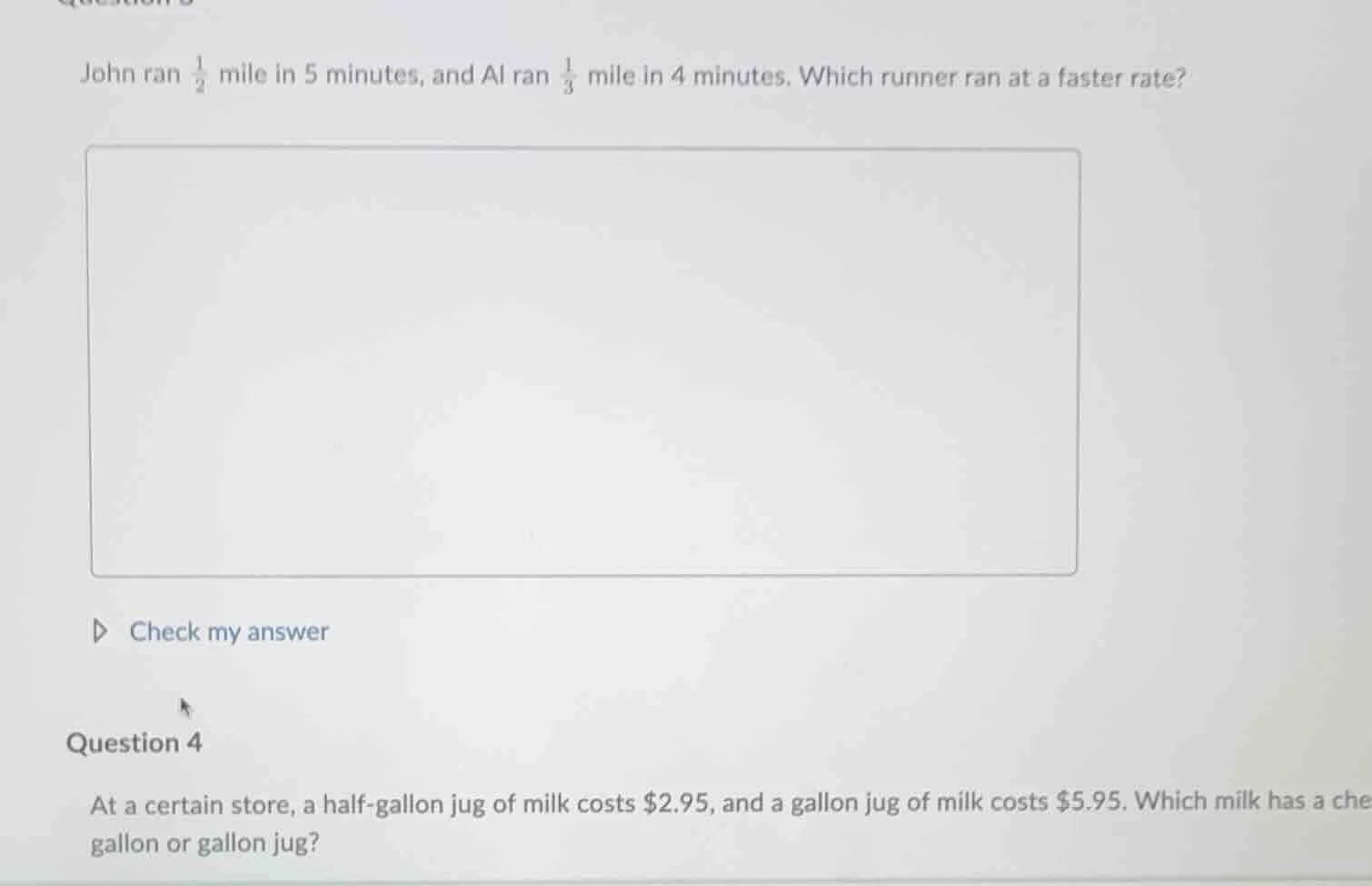 john ran \\(\\frac{1}{2}\\) mile in 5 minutes, and al ran \\(\\frac{1}{…