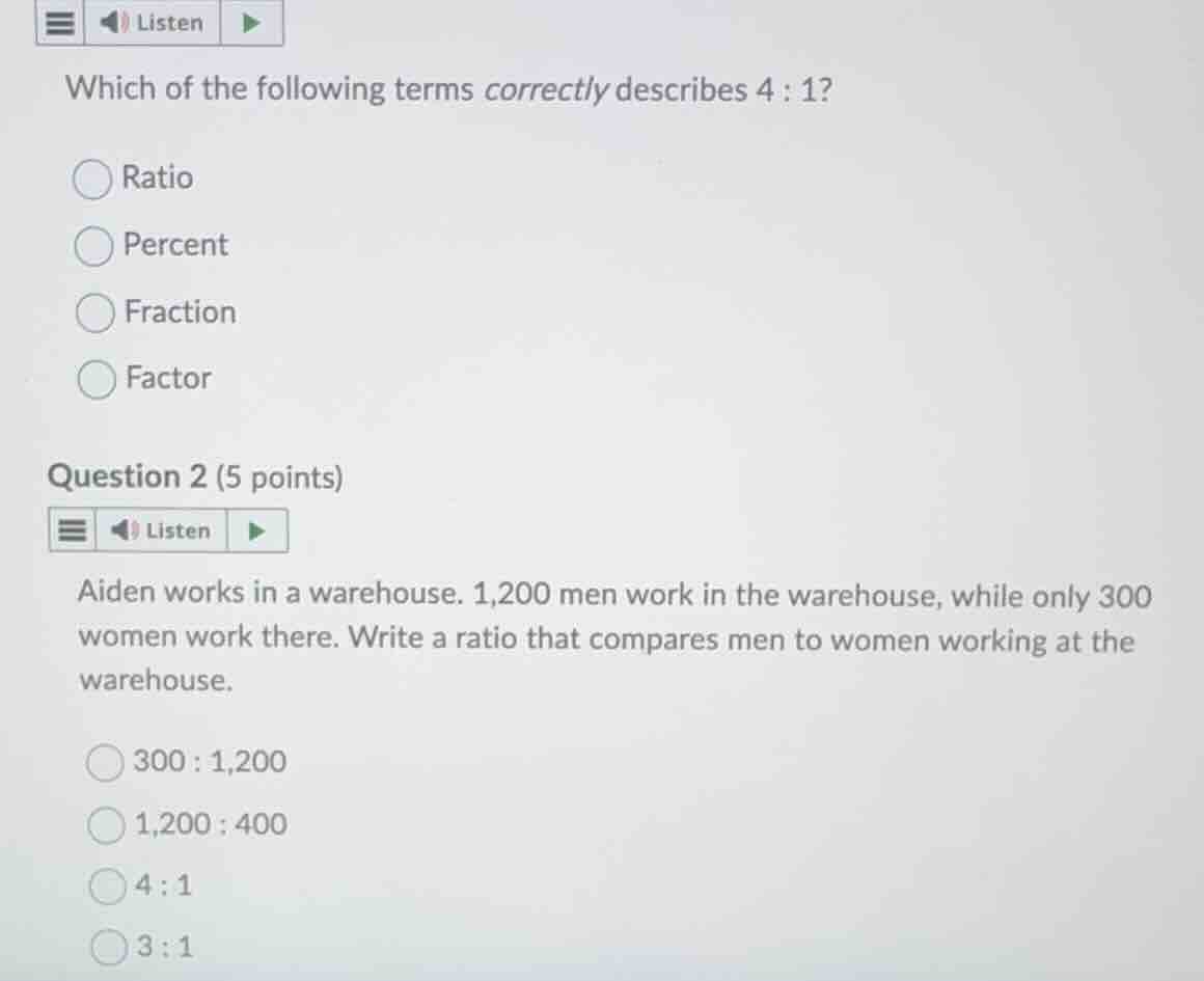which of the following terms correctly describes 4 : 1? ratio percent f…