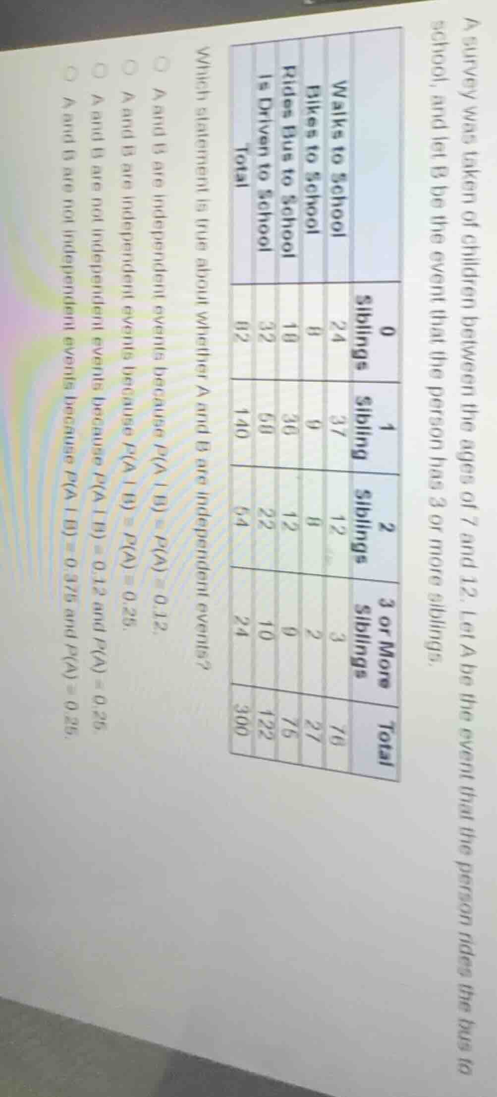 a survey was taken of children between the ages of 7 and 12. let a be t…