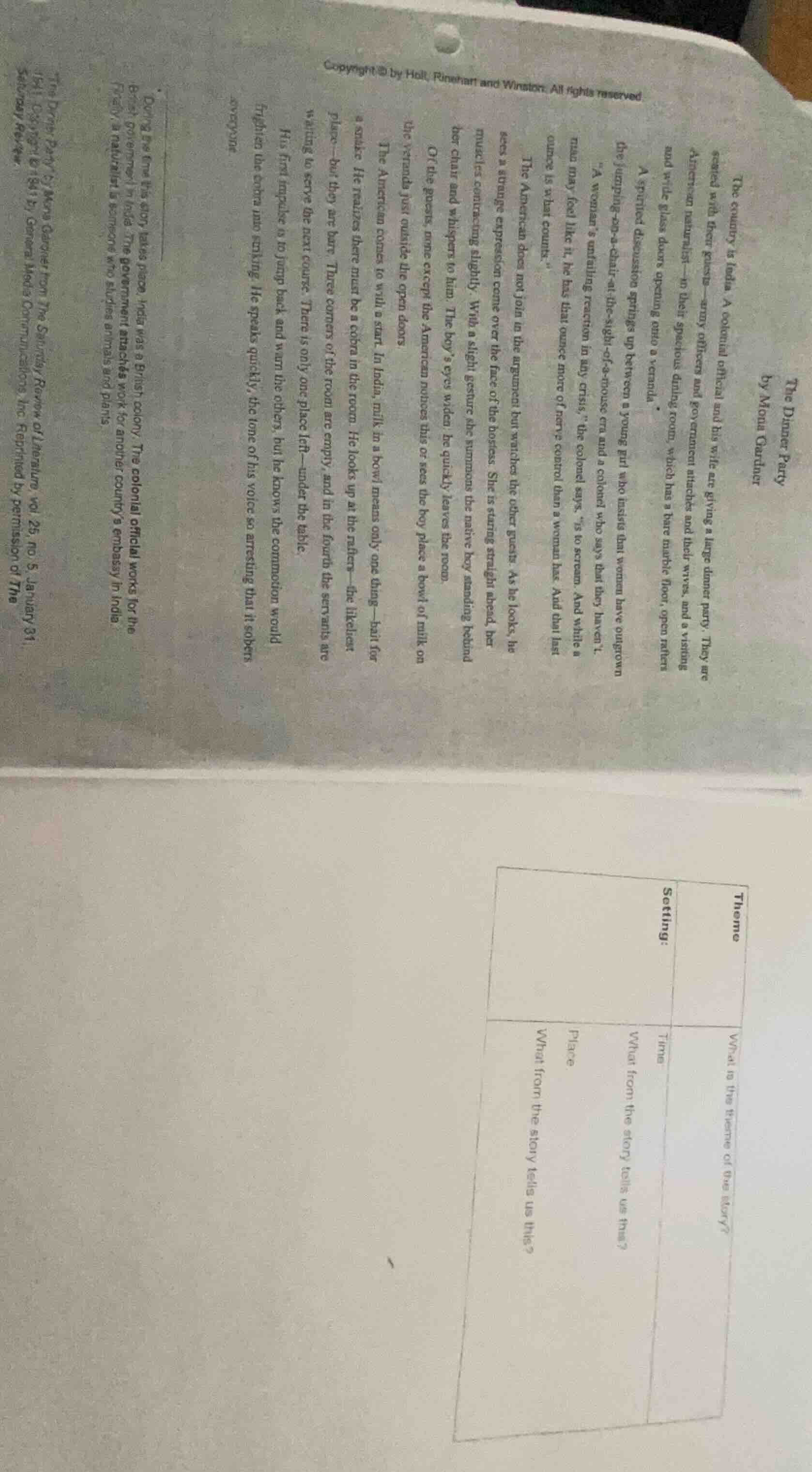 the dinner party by mona gardner the country is india. a colonial offic…