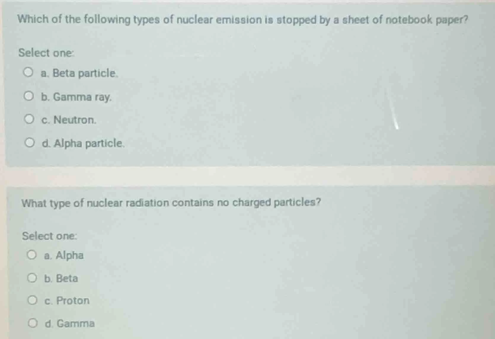 which of the following types of nuclear emission is stopped by a sheet …