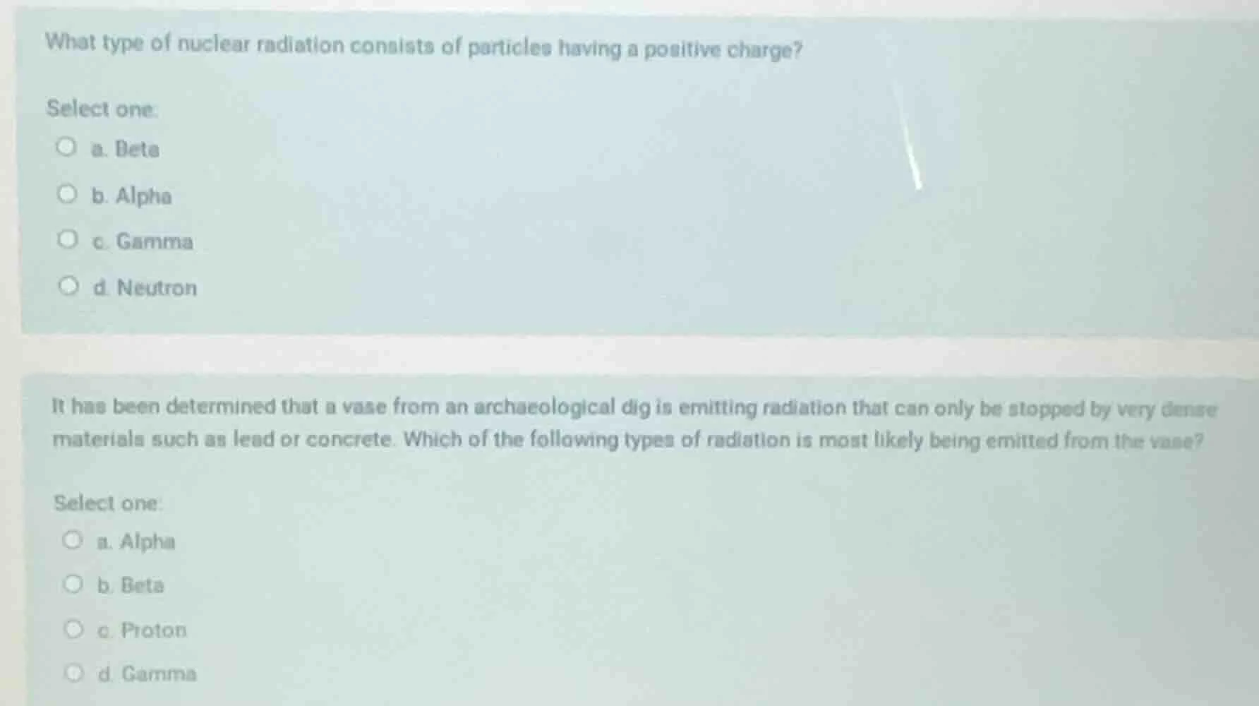 what type of nuclear radiation consists of particles having a positive …