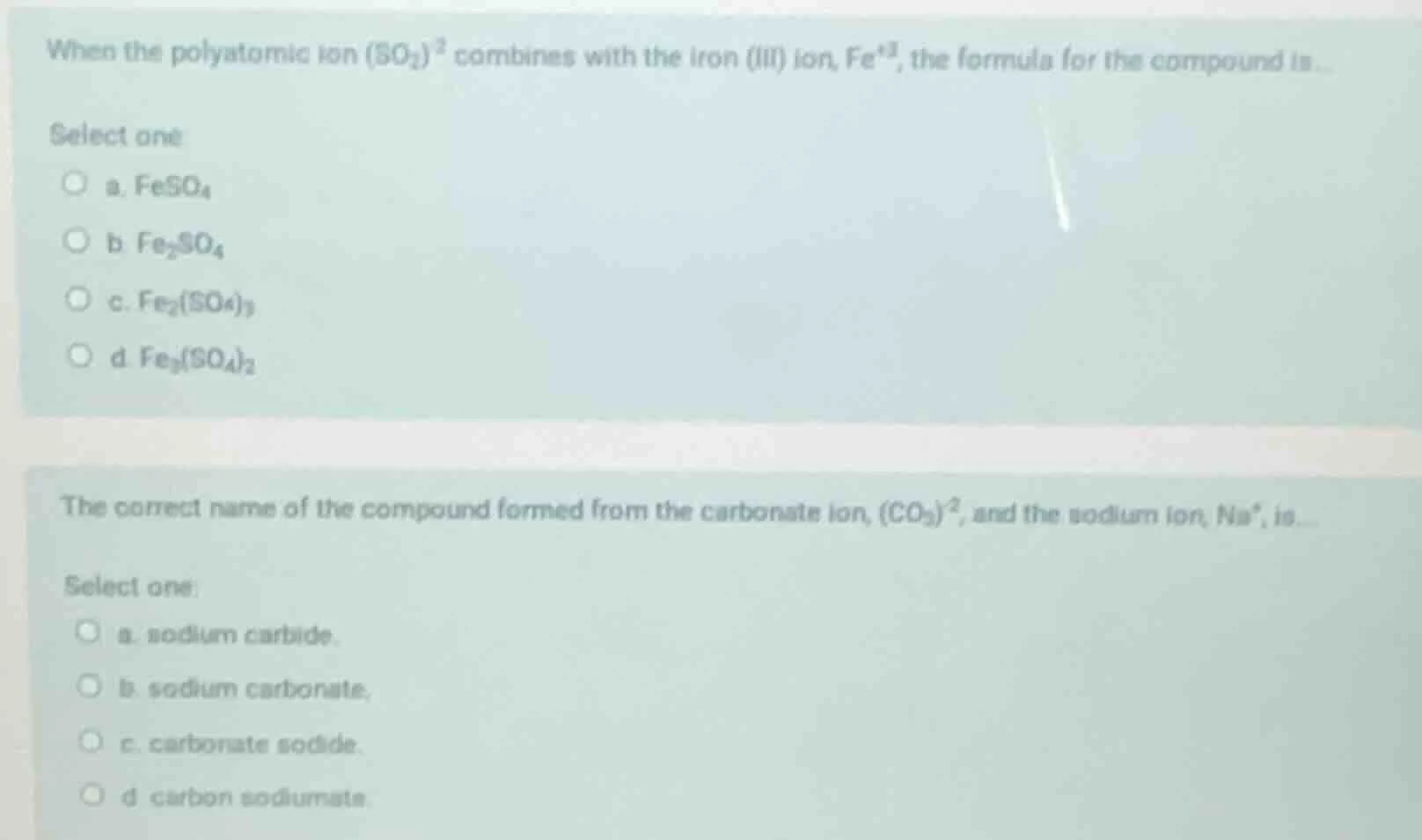 when the polyatomic ion (so₄)²⁻ combines with the iron (iii) ion, fe³⁺,…
