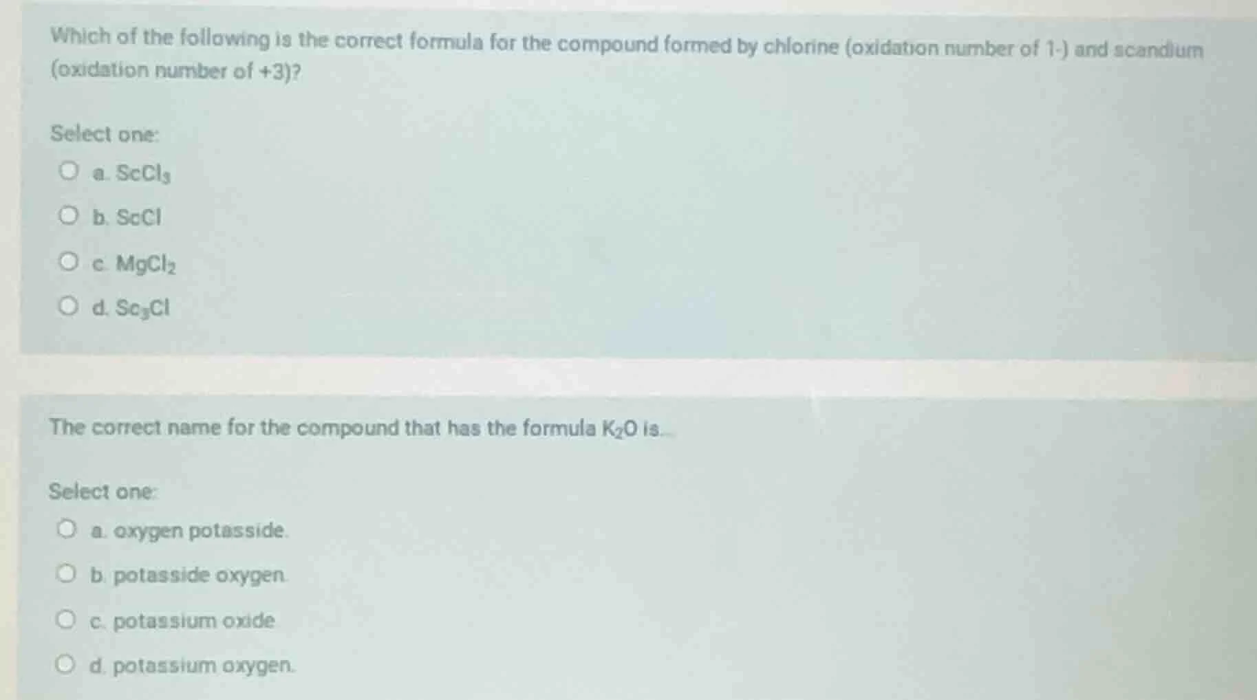 which of the following is the correct formula for the compound formed b…
