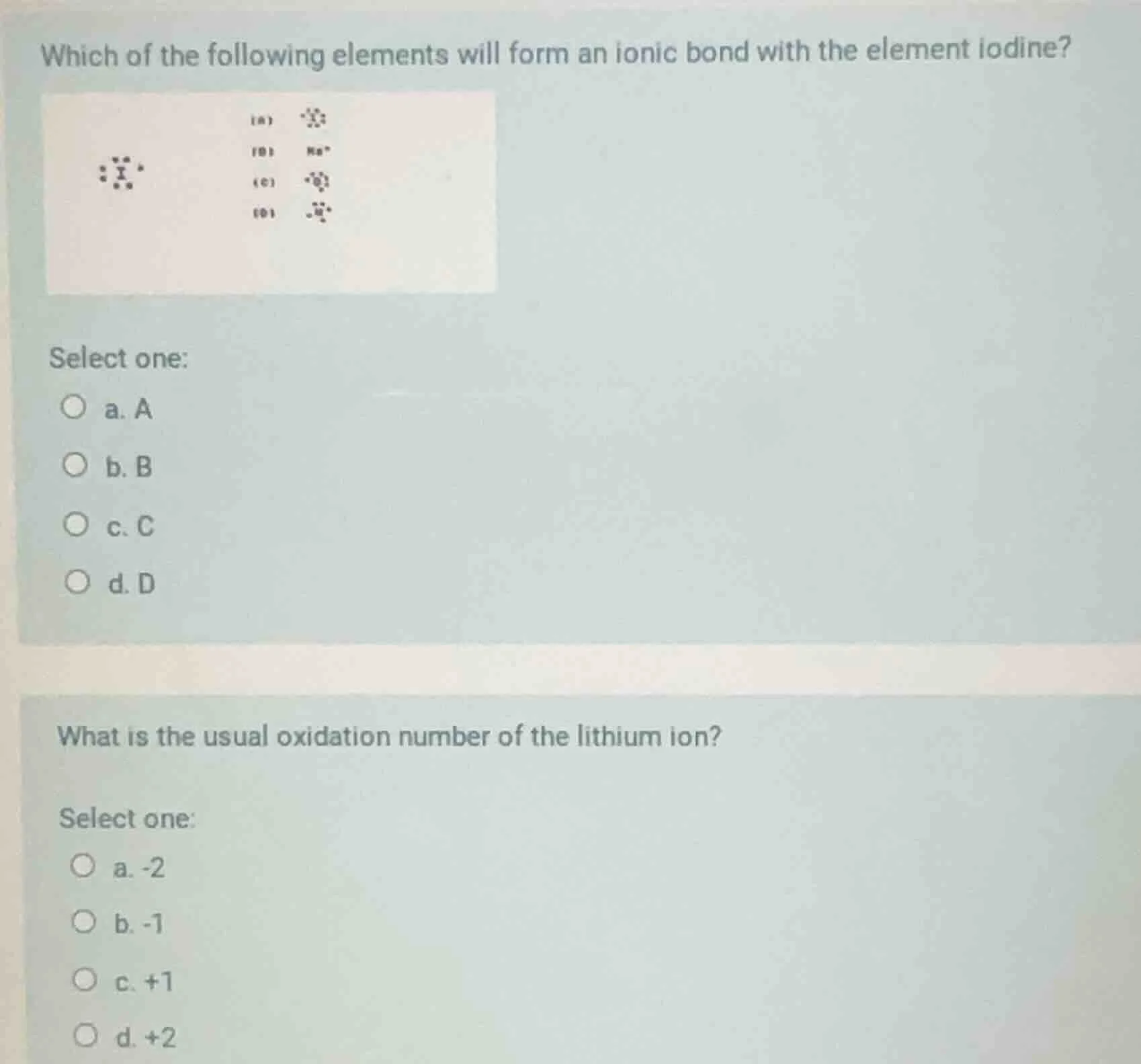 which of the following elements will form an ionic bond with the elemen…