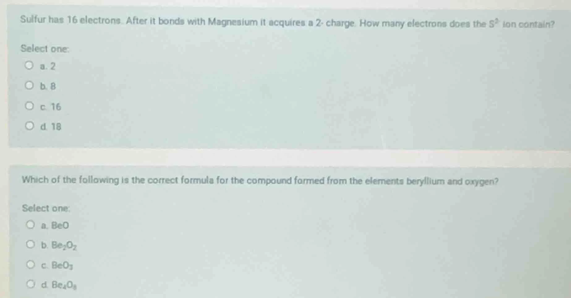 sulfur has 16 electrons. after it bonds with magnesium it acquires a 2-…