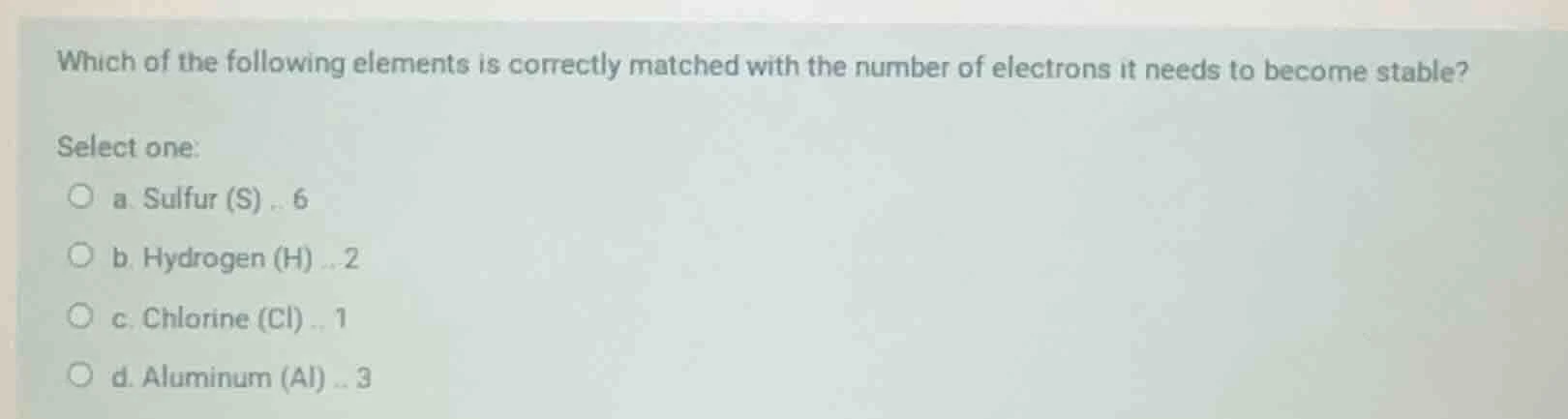 which of the following elements is correctly matched with the number of…