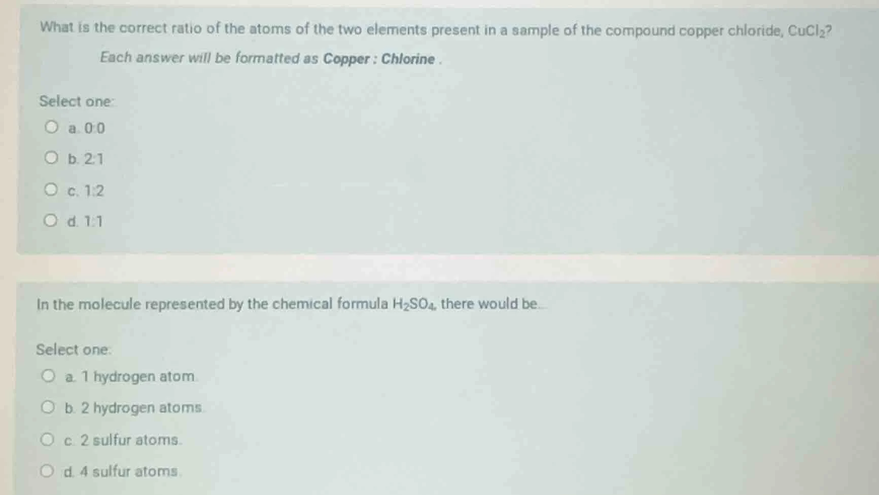 what is the correct ratio of the atoms of the two elements present in a…