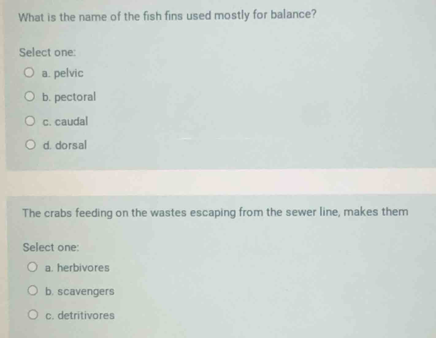 what is the name of the fish fins used mostly for balance? select one: …