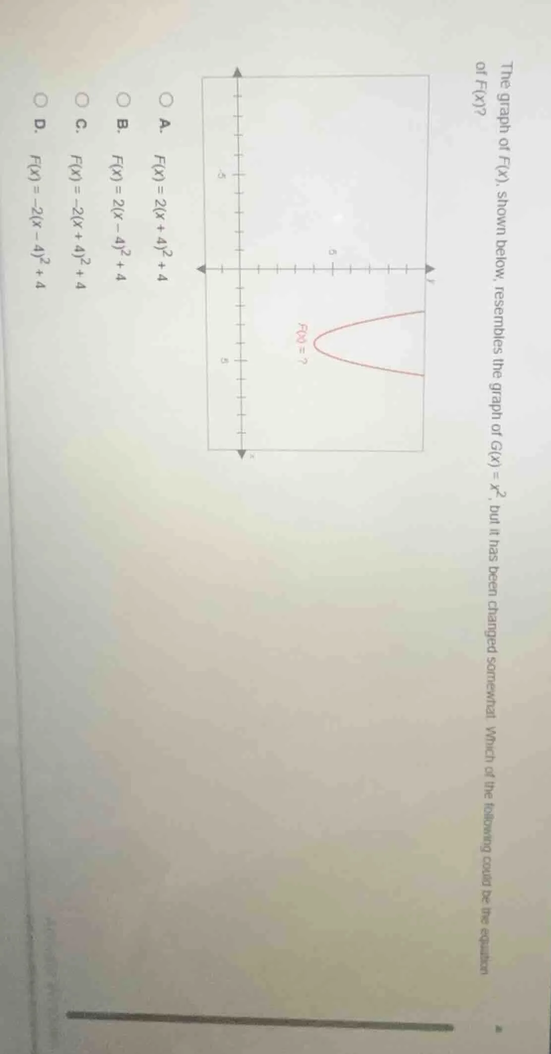 the graph of ( f(x) ), shown below, resembles the graph of ( g(x) = x^2…