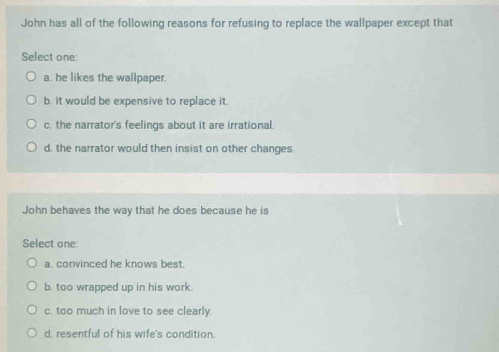 john has all of the following reasons for refusing to replace the wallp…
