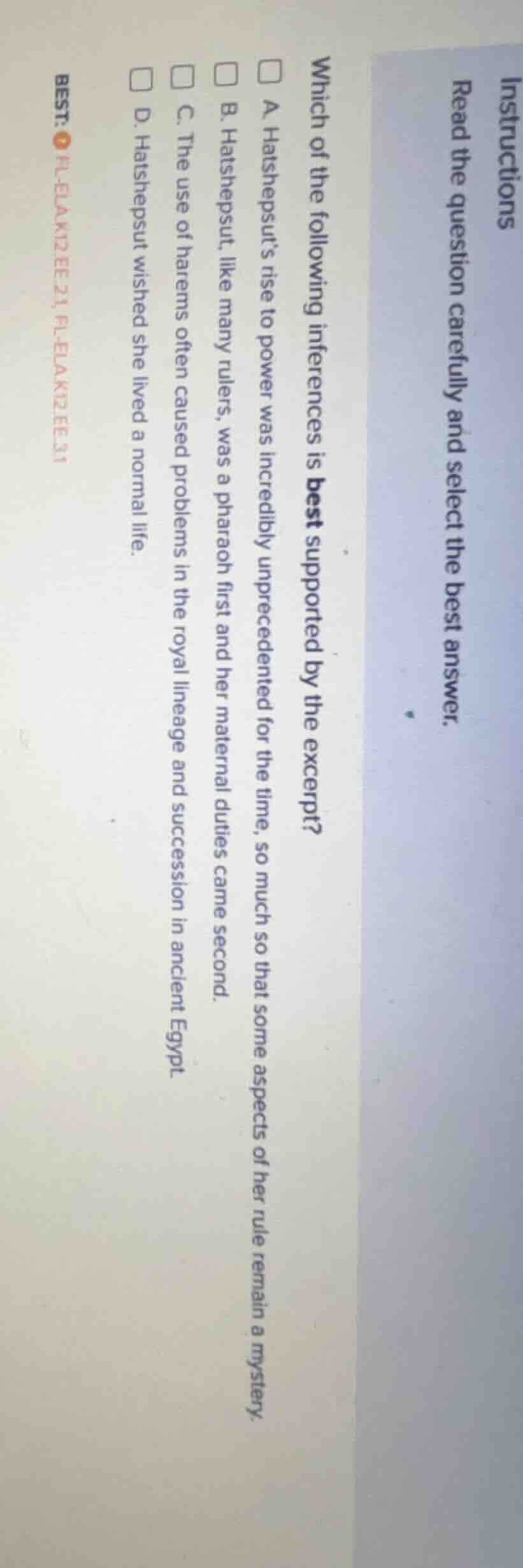 instructions read the question carefully and select the best answer. wh…