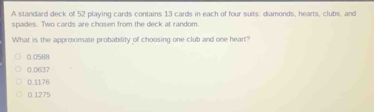 a standard deck of 52 playing cards contains 13 cards in each of four s…