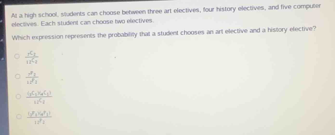 at a high school, students can choose between three art electives, four…