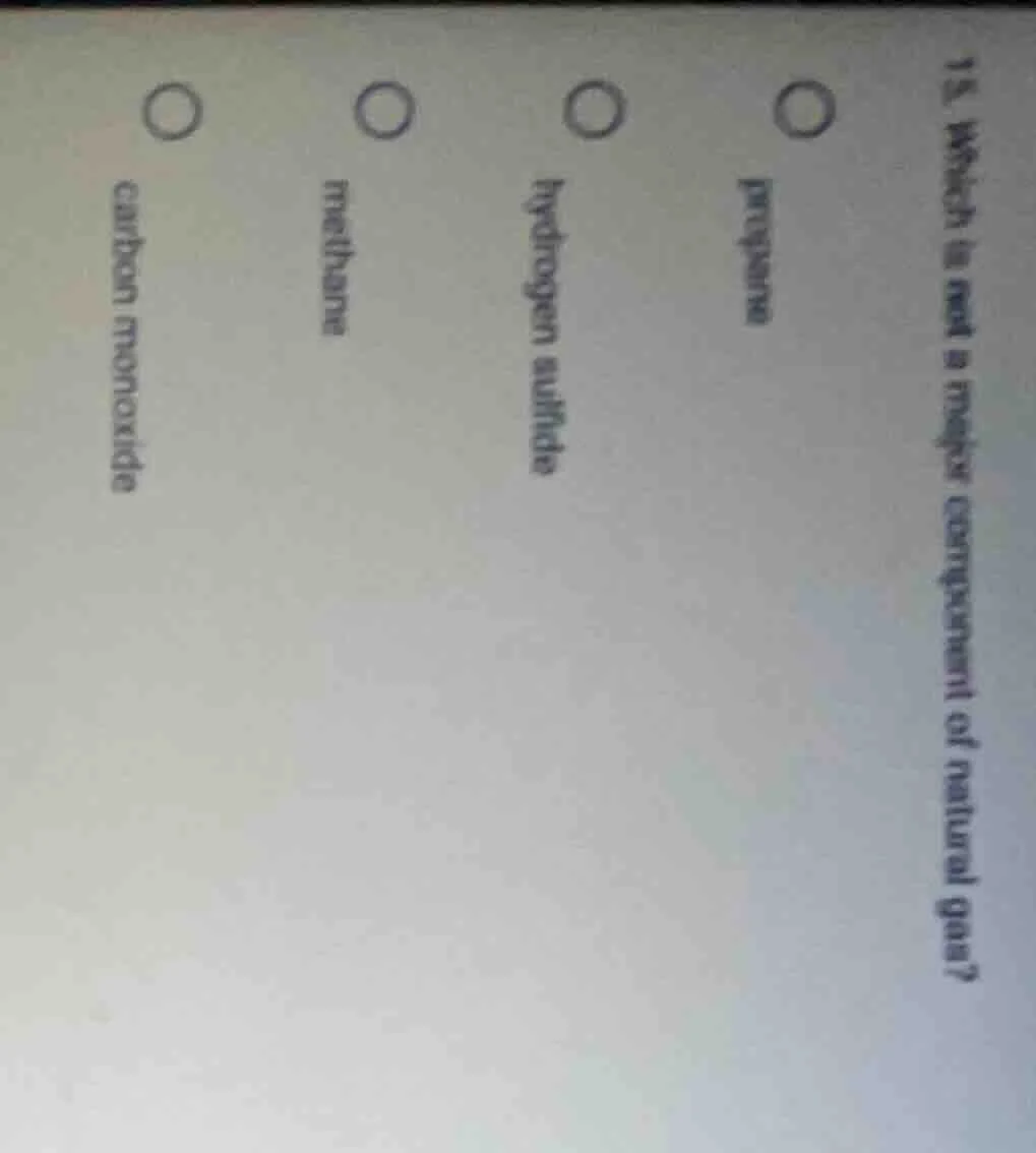 15. which is not a major component of natural gas? propane hydrogen sul…