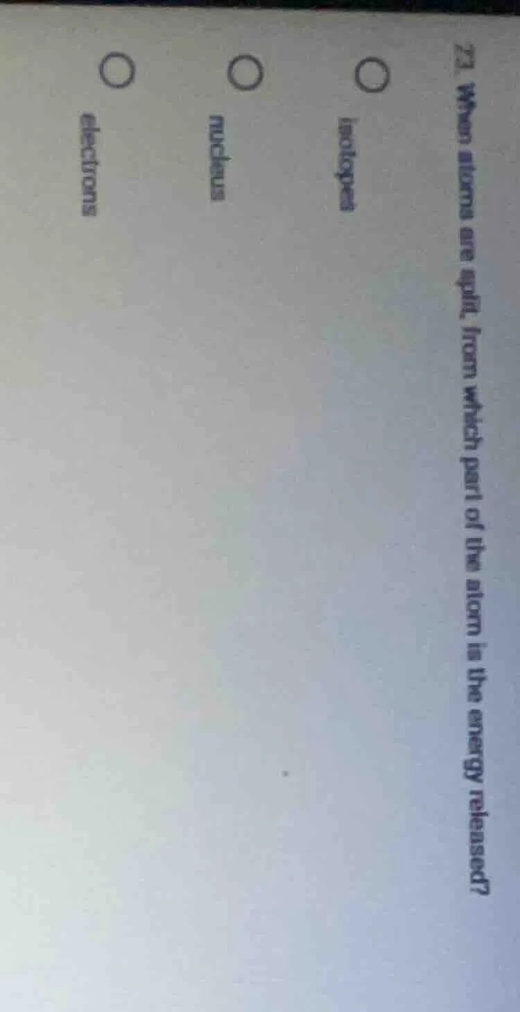 23. when atoms are split, from which part of the atom is the energy rel…