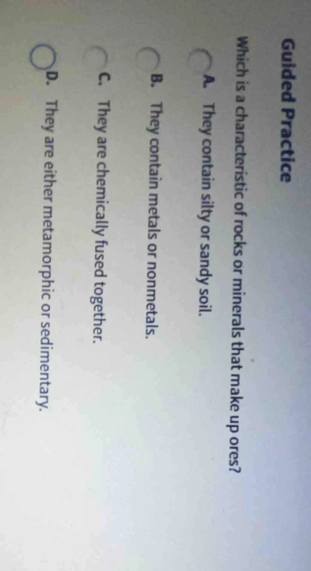 guided practice which is a characteristic of rocks or minerals that mak…