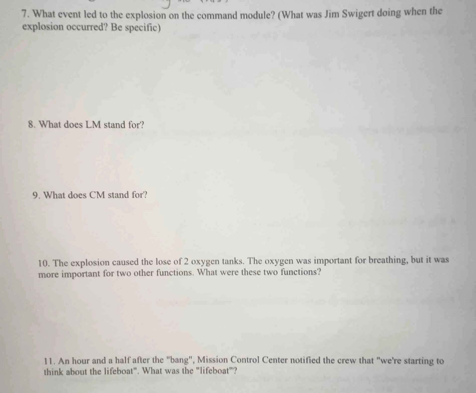 7. what event led to the explosion on the command module? (what was jim…