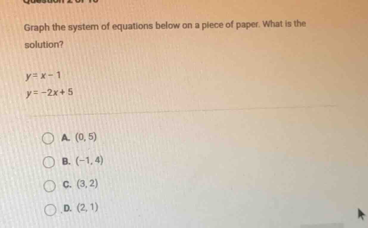 graph the system of equations below on a piece of paper. what is the so…