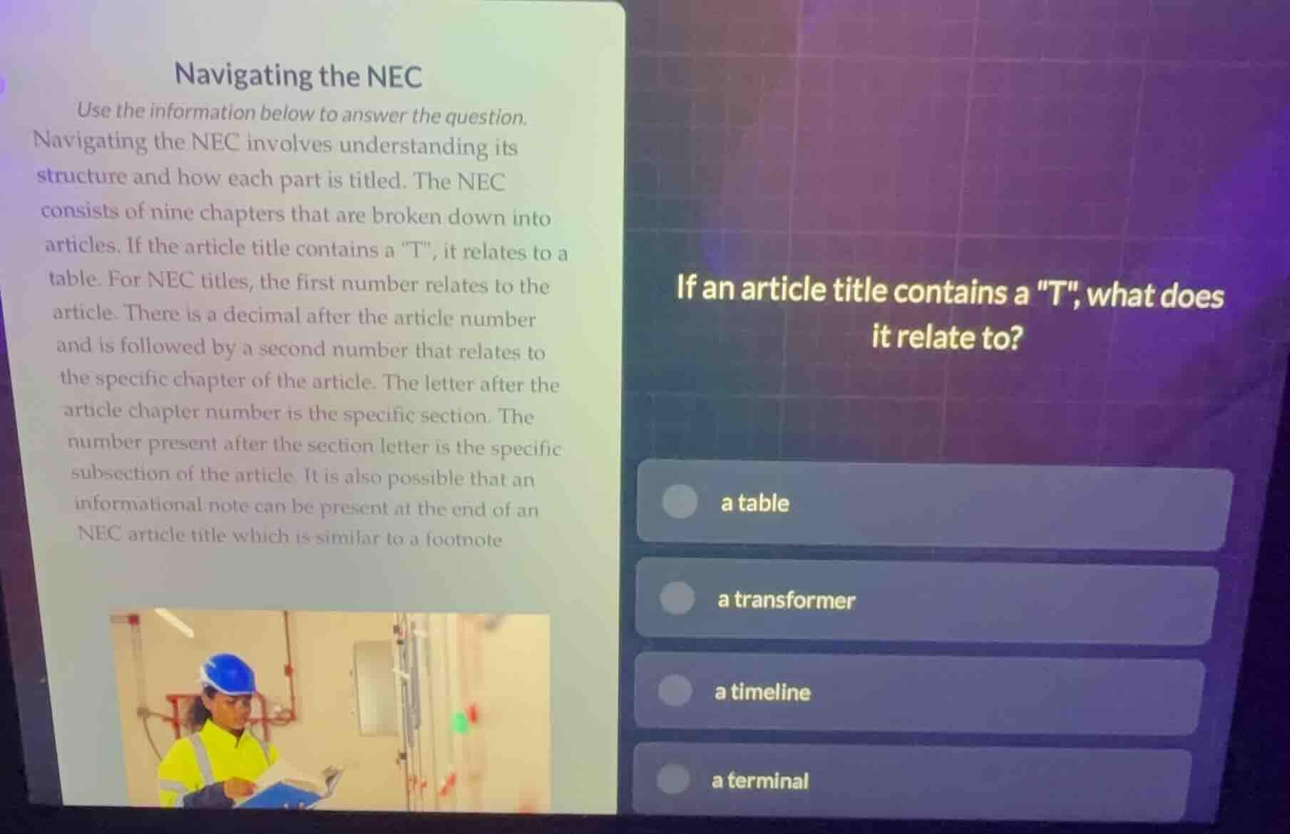 navigating the nec use the information below to answer the question. na…