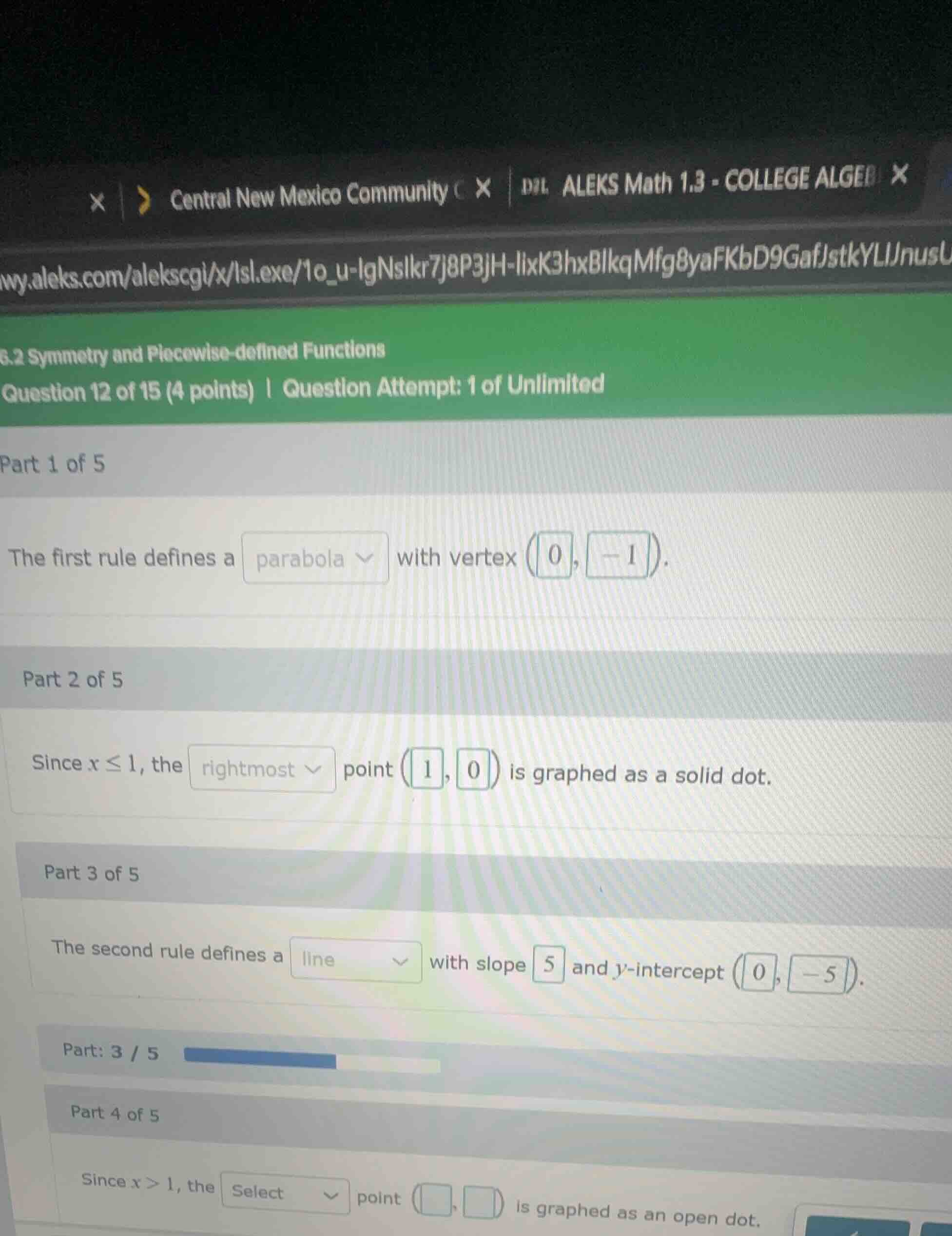 6.2 symmetry and piecewise - defined functions question 12 of 15 (4 poi…