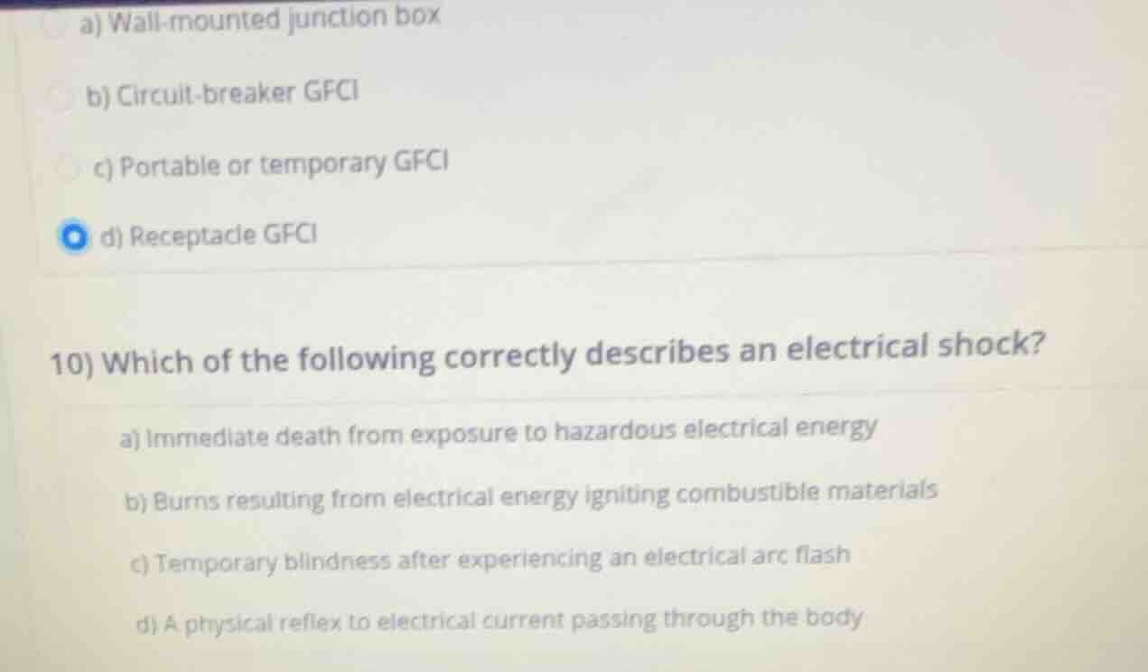 a) wall - mounted junction box b) circuit - breaker gfci c) portable or…