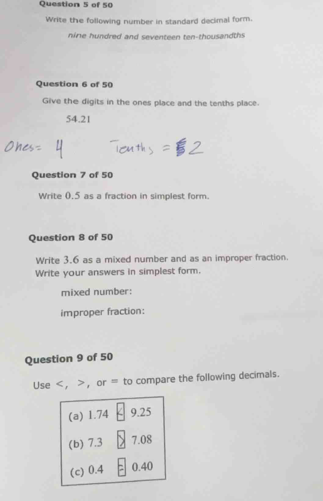 question 5 of 50 write the following number in standard decimal form. n…