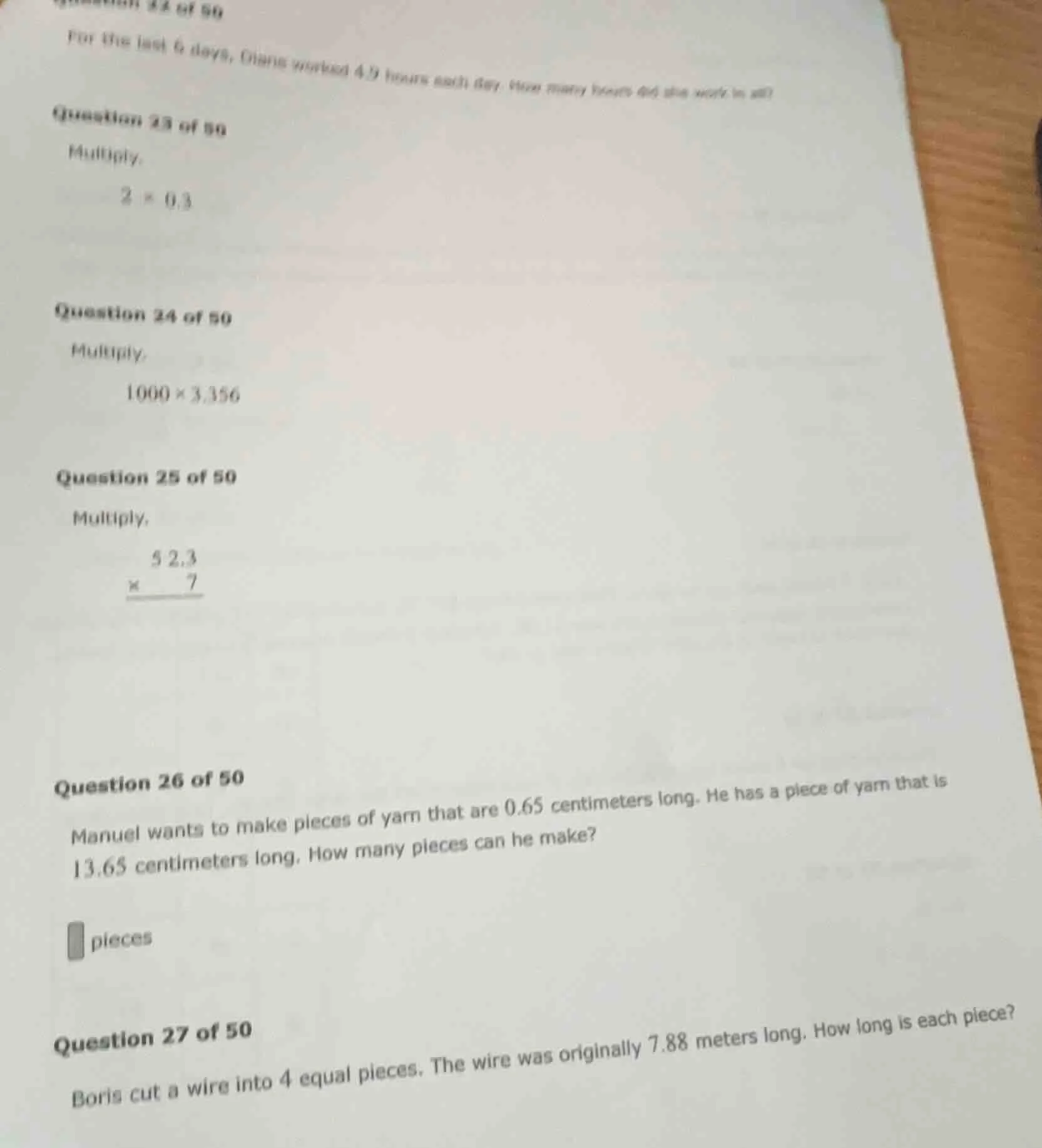 for the last 6 days, chiang worked 4.9 hours each day. how many hours d…