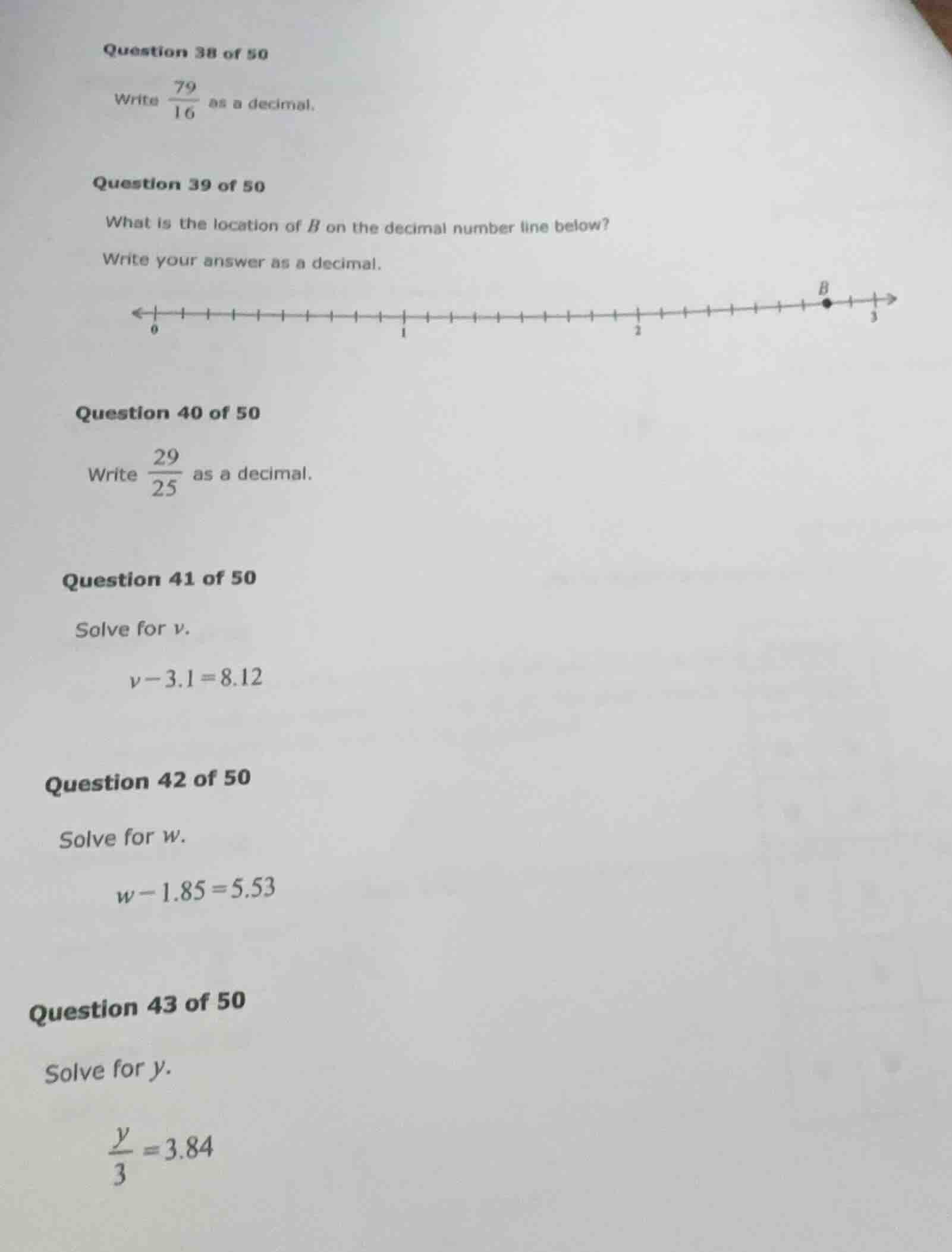 question 38 of 50 write \\(\\frac{79}{16}\\) as a decimal. question 39 …