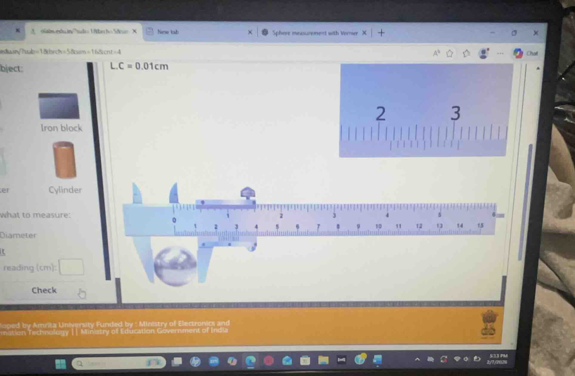 l.c = 0.01cm object: iron block cylinder what to measure: diameter lt r…