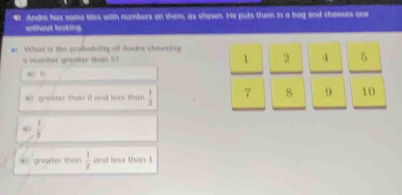 andre has some tiles with numbers on them, as shown. he puts them in a …