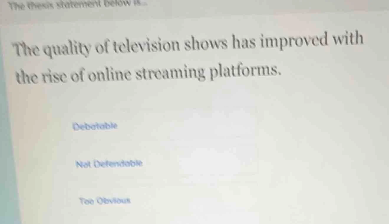 the thesis statement below is... the quality of television shows has im…