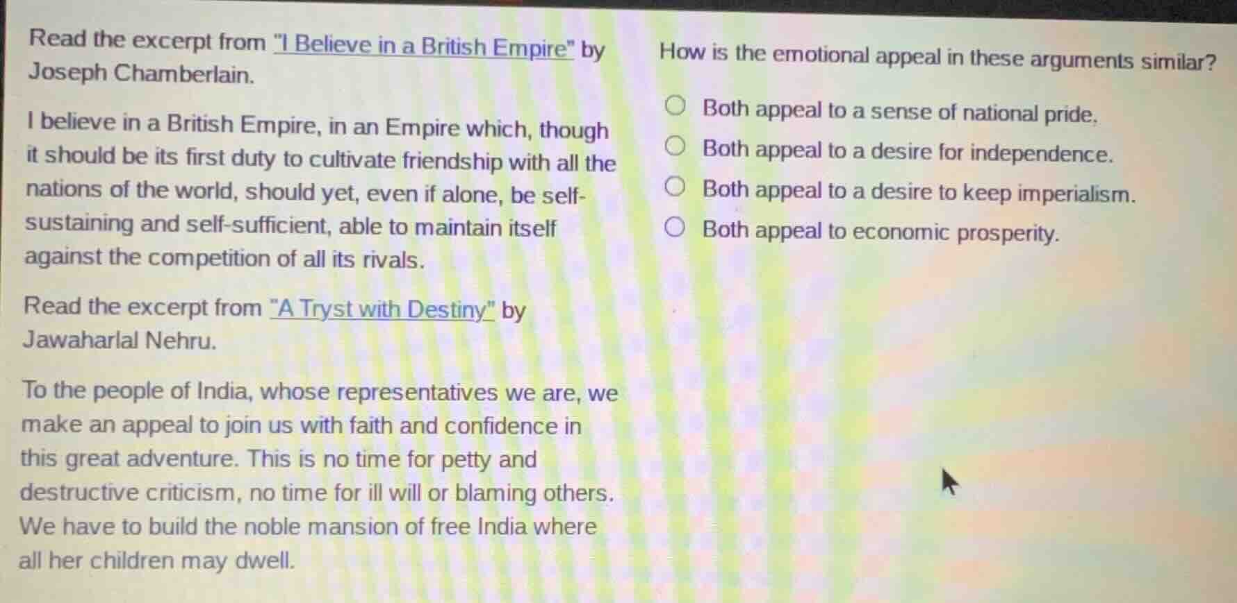 read the excerpt from \i believe in a british empire\ by joseph chamber…