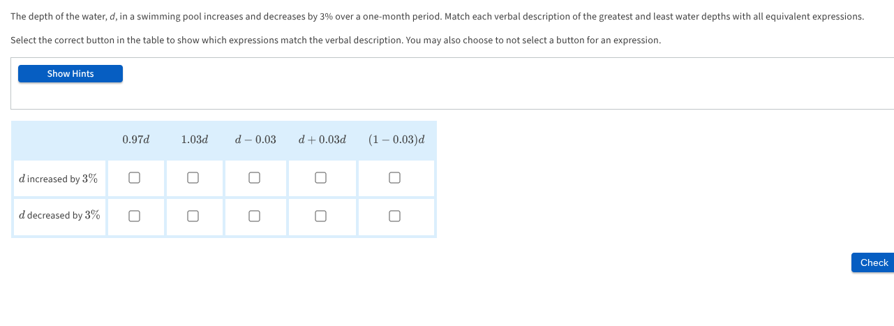 the depth of the water, d, in a swimming pool increases and decreases b…