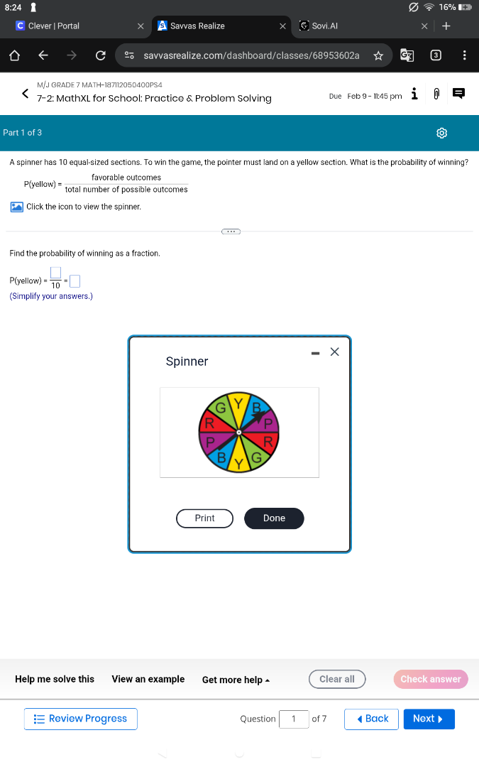 a spinner has 10 equal - sized sections. to win the game, the pointer m…