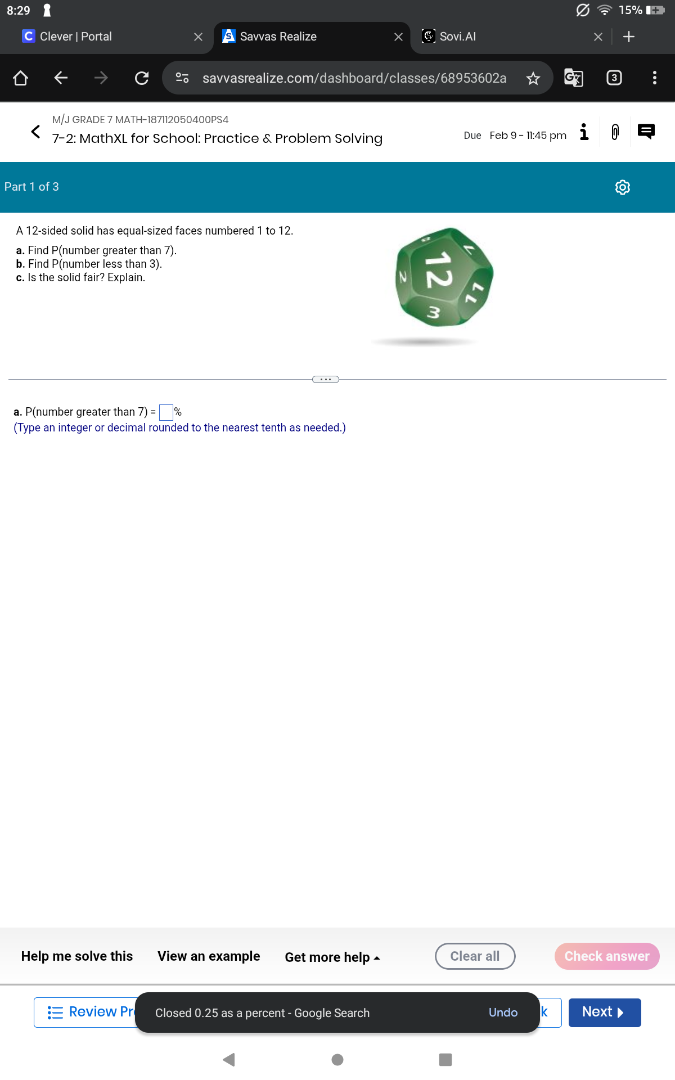 a 12 - sided solid has equal - sized faces numbered 1 to 12. a. find p(…