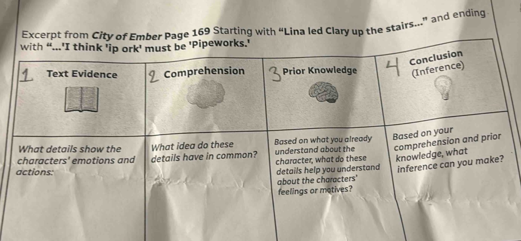 excerpt from city of ember page 169 starting with \lina led clary up th…