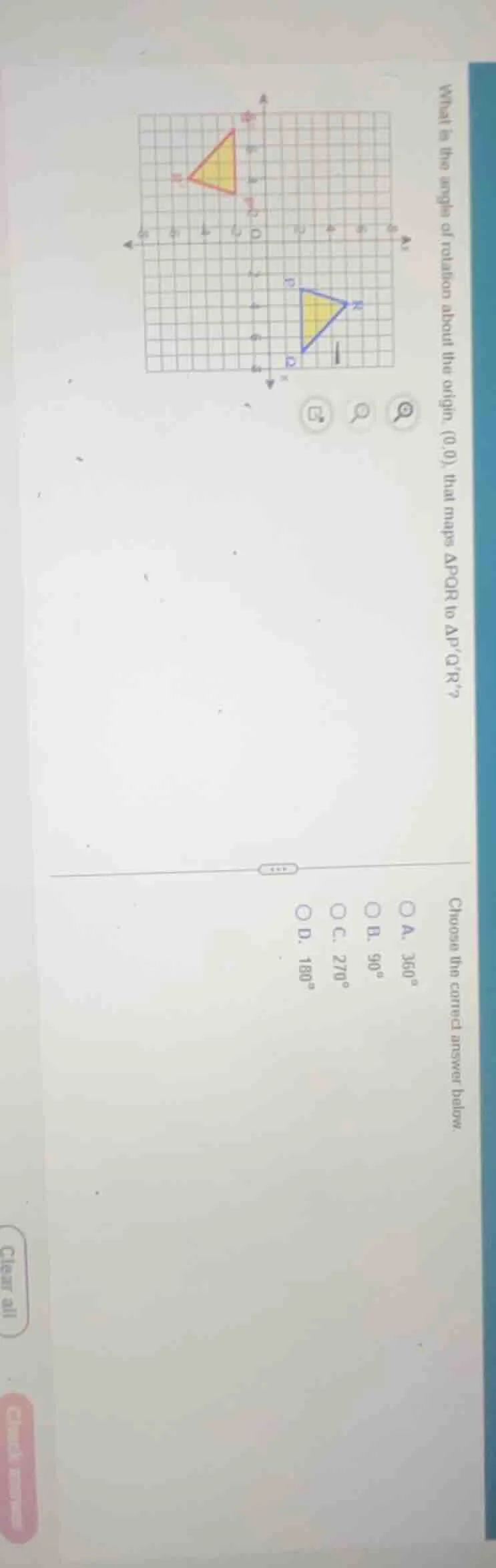 what is the angle of rotation about the origin, (0,0), that maps \\(\\t…