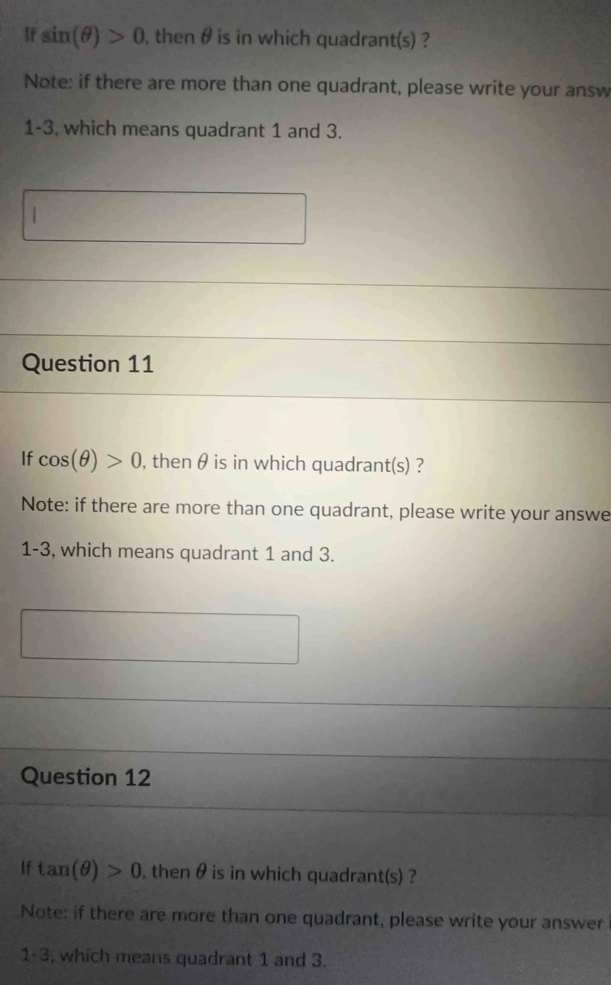 if \\(\\sin(\\theta) > 0\\), then \\(\\theta\\) is in which quadrant(s)…