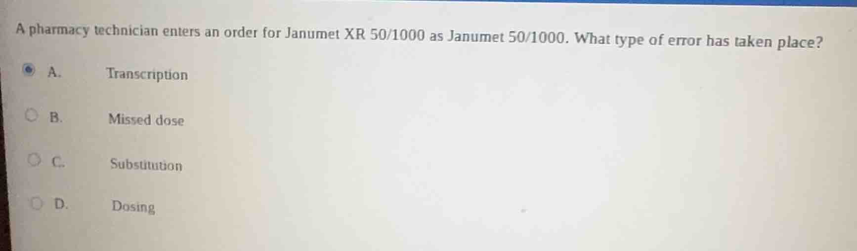 a pharmacy technician enters an order for janumet xr 50/1000 as janumet…