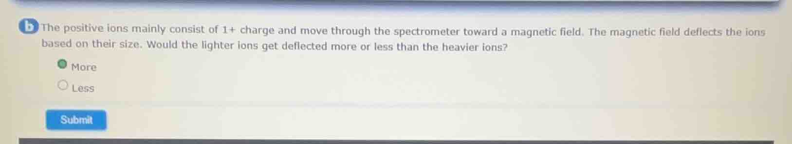 the positive ions mainly consist of 1+ charge and move through the spec…