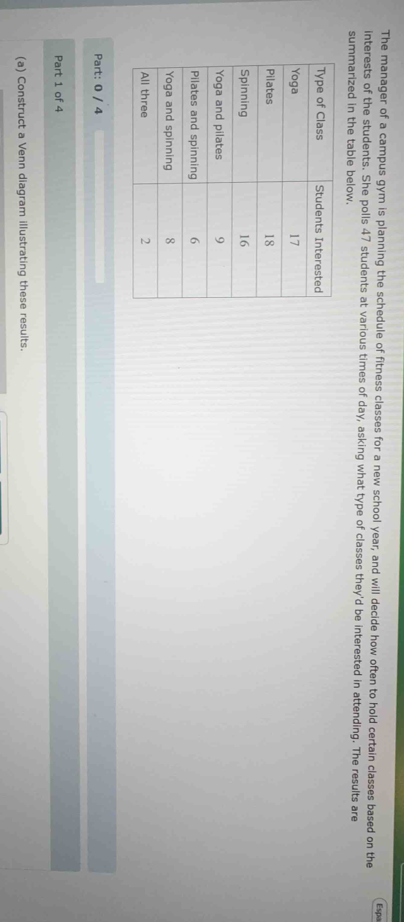 the manager of a campus gym is planning the schedule of fitness classes…