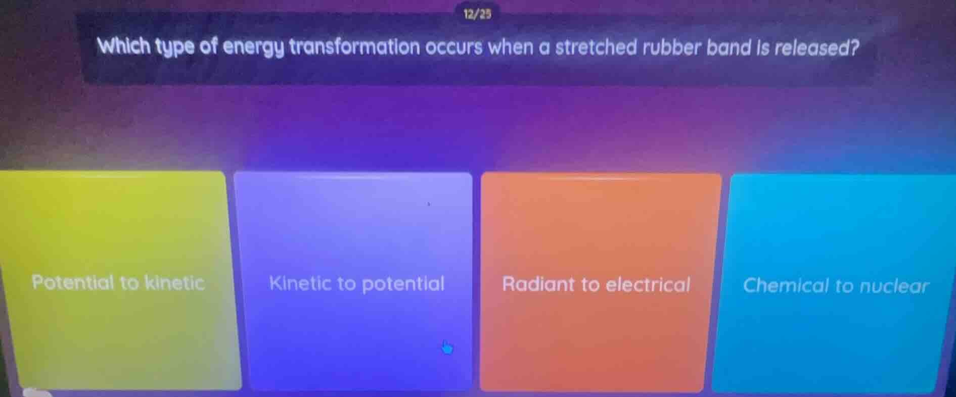 which type of energy transformation occurs when a stretched rubber band…